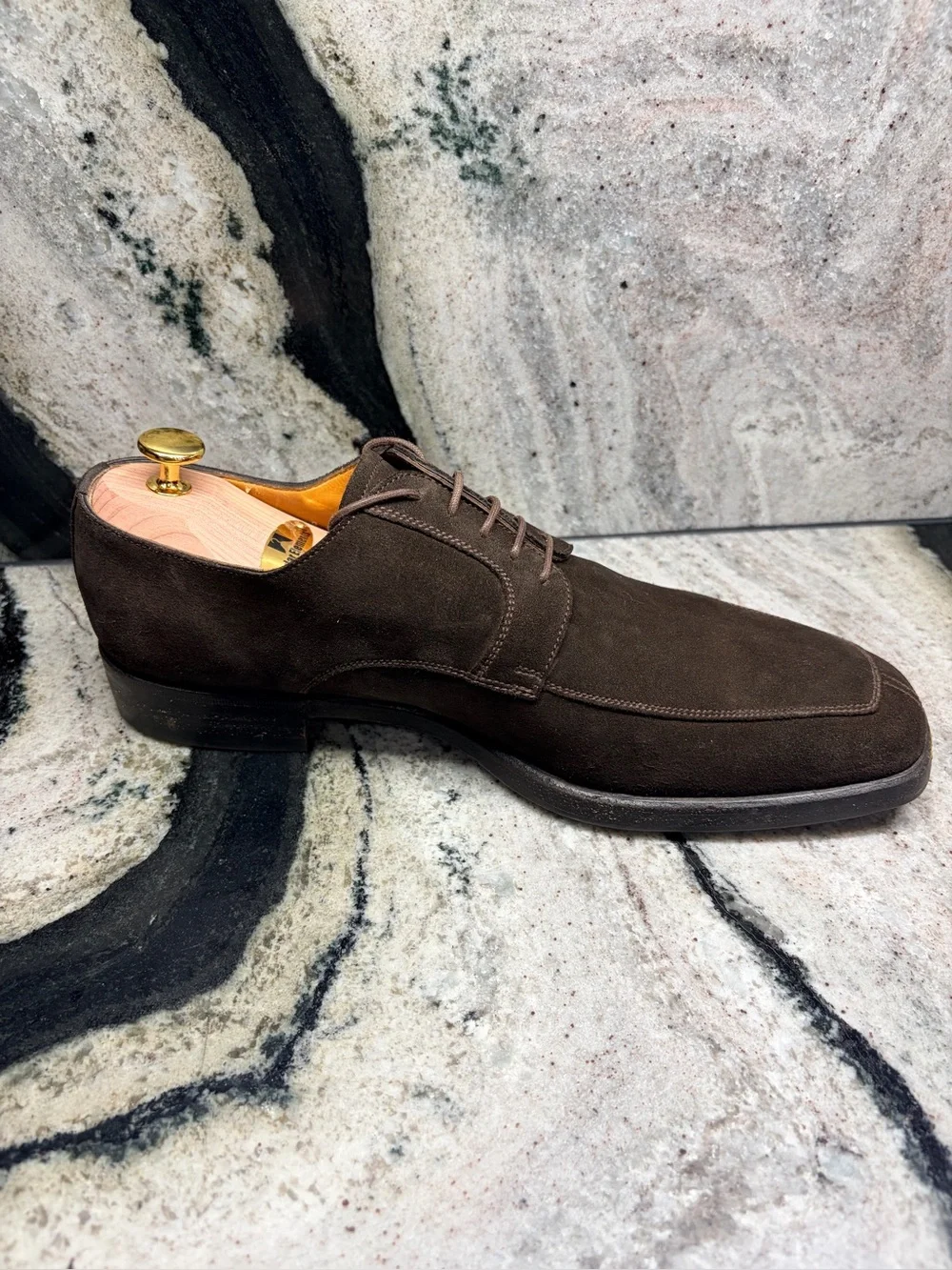 Barrett Brown Suede Apron Toe Derby Shoes Italy Mens 9.5 Handmade Luxury